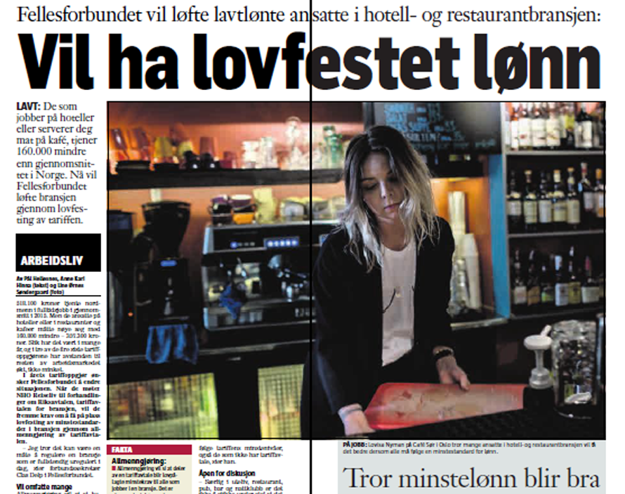 Vil lovfeste lønn innen hotell- og restaurant